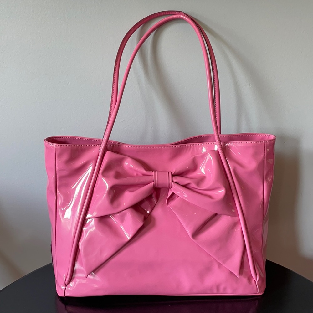 VALENTINO Bow Tote Patent Leather Rose
